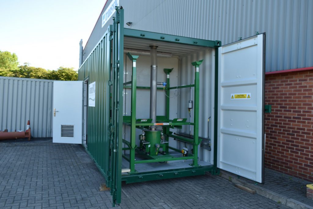 Green pipe work inside container