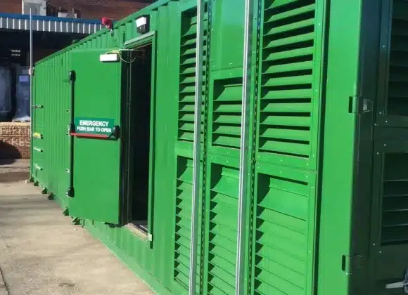 Emergency door open on green container