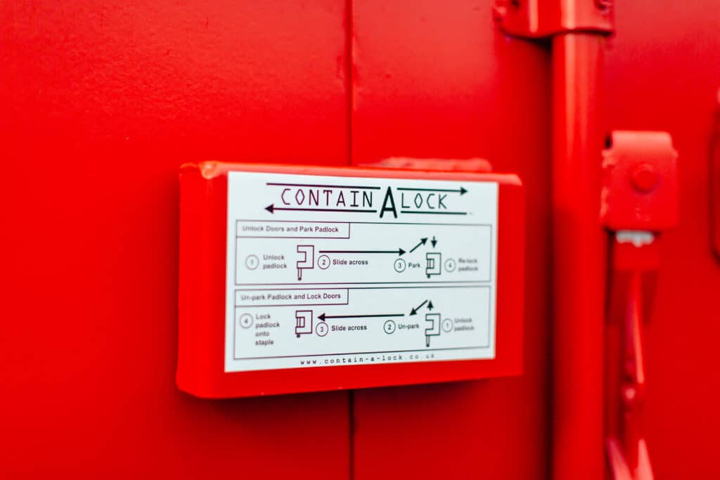 Red container with red contain-a-lock on