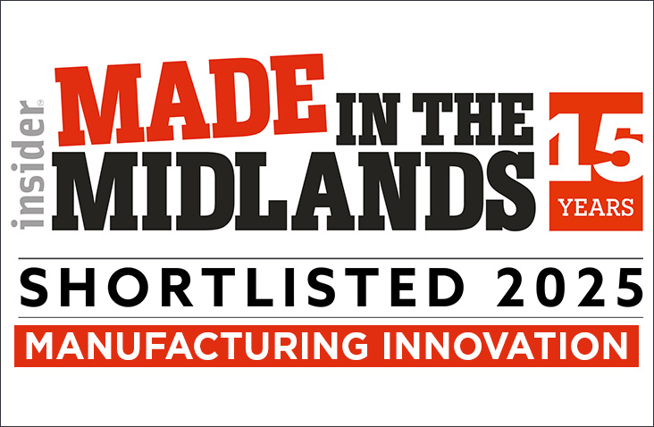 Made in the Midlands Insider Awards 2025 badge showing S Jones Containers shortlisted for the Manufacturing Innovation award.