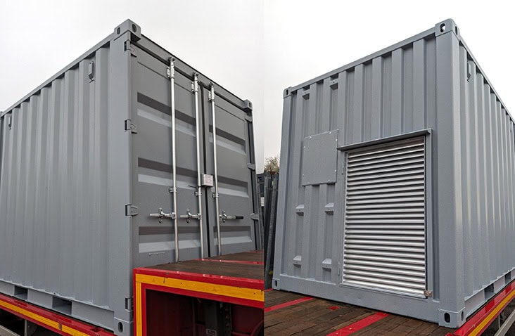 A compact 10ft shipping container converted to house boiler systems, just one example of the many boiler rooms engineered by our team.
