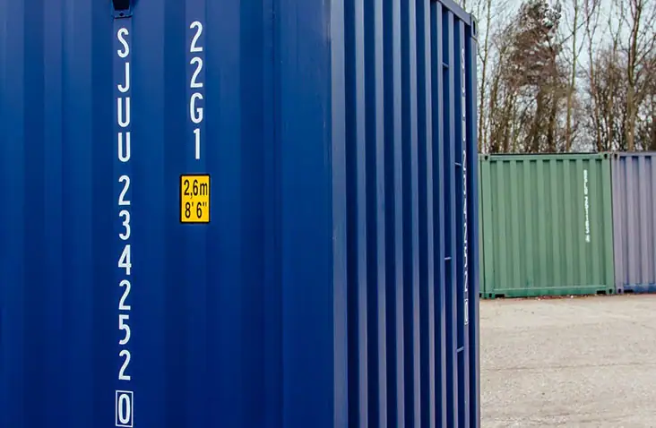 A blue shipping container