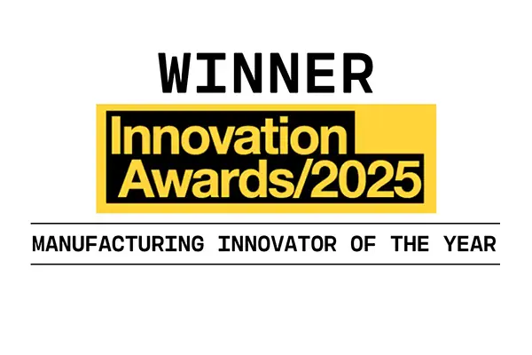 Winner Innovation Awards 2025 logo with the category 'Manufacturing Innovator of the Year' displayed beneath in bold capital letters.